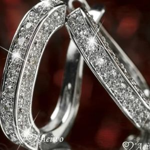 Sterling Silver 3-row Crystal Hoop Earrings